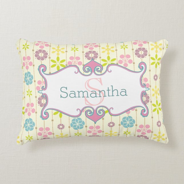 Cojín Decorativo monograma elegante del estampado de flores del (Anverso)