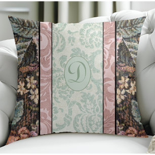 Cojín Decorativo Monograma elegante estilo vintage para pasteles fl