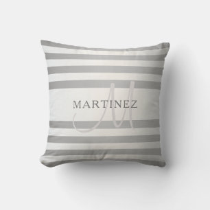 Cojín Decorativo Monograma Elegante Falso Gradiente Gris Rayas Plat