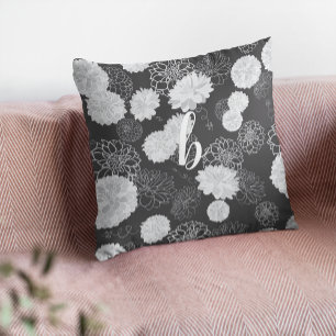 Cojín Decorativo Monograma elegante Floral Gris oscuro