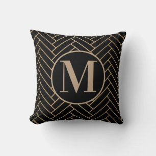 Cojín Decorativo Monograma elegante negro, marrón y oro