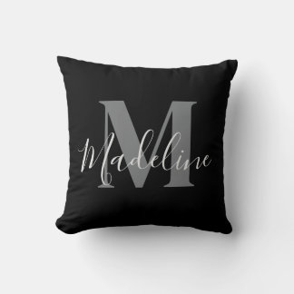 Cojín Decorativo Monograma Elegante Negro Y Gris
