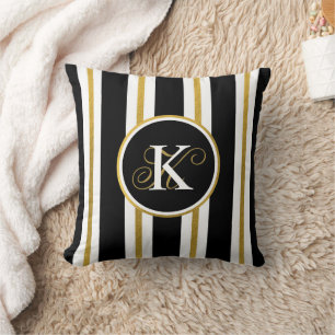 Cojín Decorativo Monograma elegante personalizado de franjas de oro