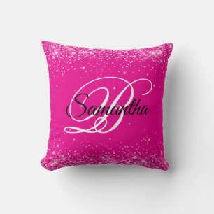 Cojín Decorativo Monograma Elegante Rosa Brillante