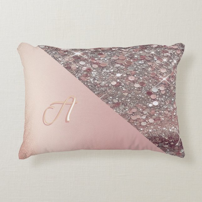 Cojín Decorativo Monograma Elegante Rosa Dorado (Anverso)