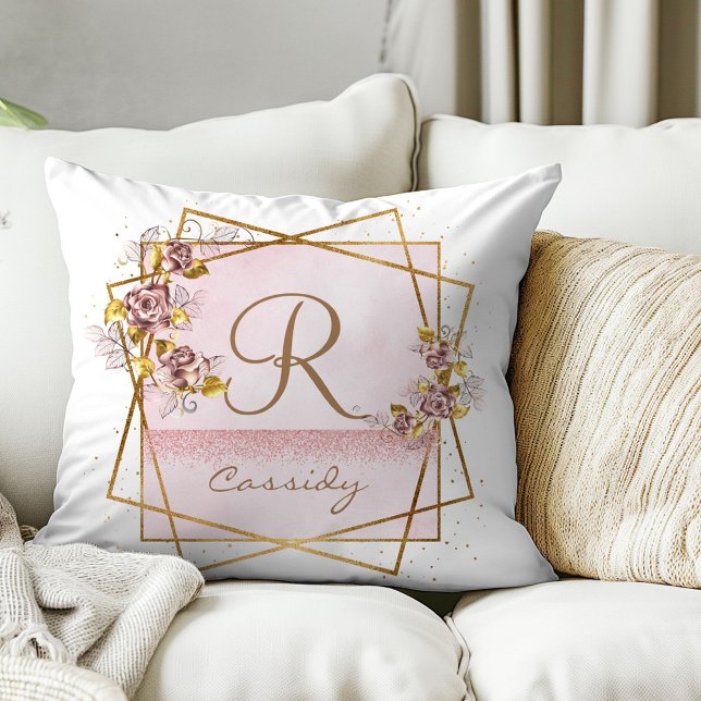 Cojín Decorativo Monograma elegante Rosa Purpurina oro Rosa (Subido por el creador)