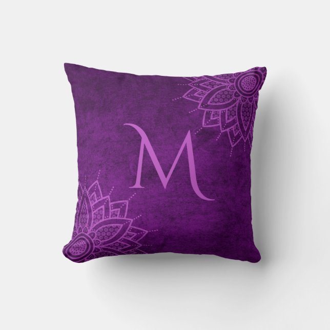 Cojín decorativo monograma elegante Royal Purple M (Anverso)