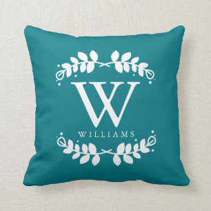 Cojín Decorativo Monograma elegante Verde azulado oscuro