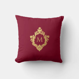 Cojín Decorativo Monograma Elegante Vintage Burgundy Cresta Falso O