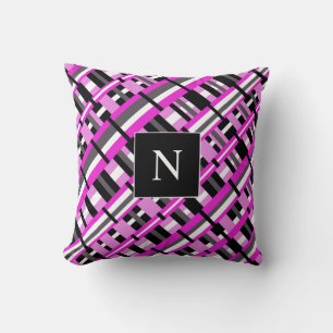 Cojín Decorativo Monograma en diagonal rosa, negra y gris