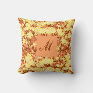 Cojín Decorativo Monograma enmarcado con flores - cacao y amarillo