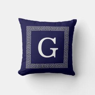 Cojín Decorativo Monograma enmarcado con llave griega #1 en azul ma