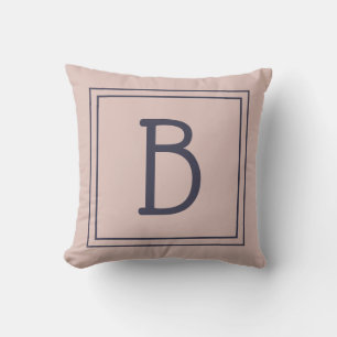 Cojín Decorativo Monograma Enmarcado de Moda Rosa Suave y Azul Oscu