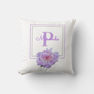 Cojín Decorativo Monograma enmarcado Pony Pink Peony Flower Purple