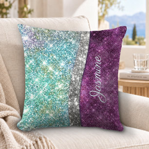 Cojín Decorativo Monograma falso brillante púrpura iridiscente lind