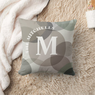 Cojín Decorativo Monograma Familiar de Círculos Abstractos Gris Mul