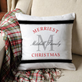 Cojín Decorativo Monograma Familiar Rojo de Navidad Más Alegre