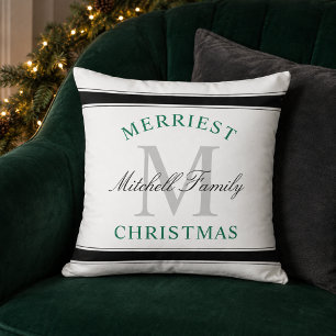 Cojín Decorativo Monograma Familiar Verde Navidad Más Alegre Fiesta