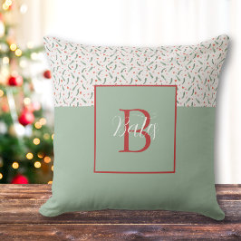 Cojín Decorativo Monograma Festín rojo y verde claro