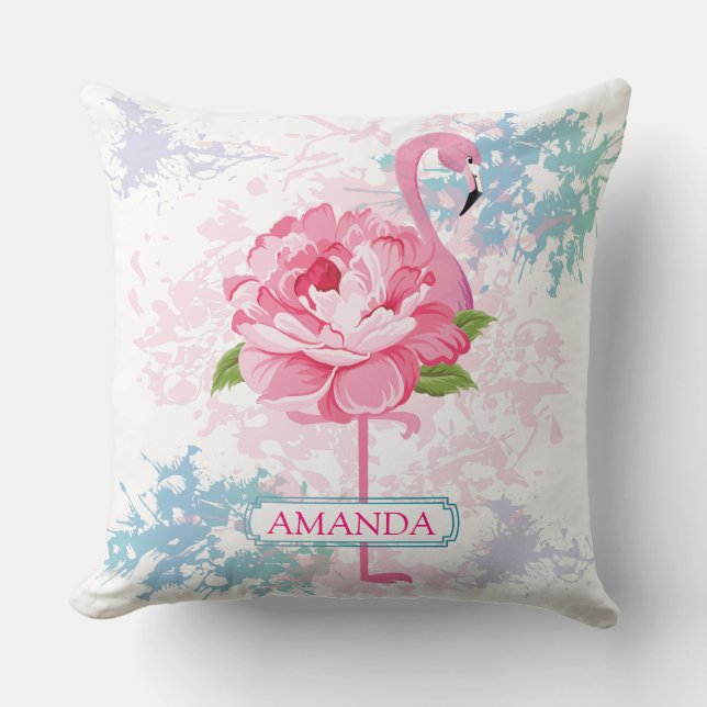 Cojín Decorativo Monograma Flamingo pintado a mano (Anverso)