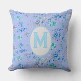 Cojín Decorativo Monograma Floral Azul Vintage