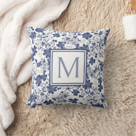Cojín Decorativo Monograma floral azul y gris