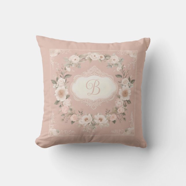 Cojín Decorativo Monograma floral boho rosa (Anverso)