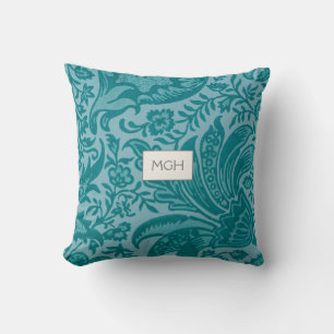 Cojín Decorativo Monograma Floral Botánico Verde Turquesa Moderno