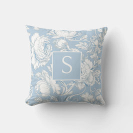 Cojín Decorativo Monograma Floral Chinoisería Azul Claro