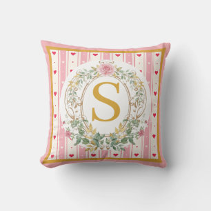 Cojín Decorativo Monograma floral de acuarela romántica inicial per