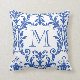 Cojín Decorativo Monograma Floral de muelles blancos y azules