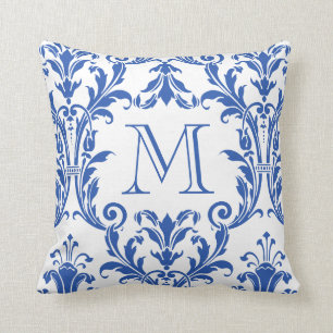 Cojín Decorativo Monograma Floral de muelles blancos y azules