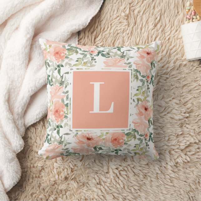 Cojín Decorativo Monograma floral de Rosa Peach (Manta)