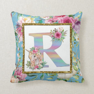 Cojín Decorativo Monograma floral de unicornio