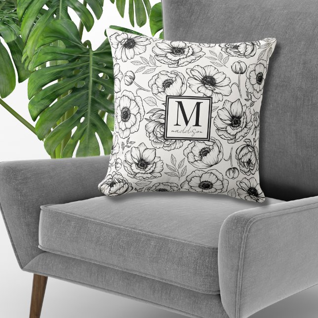 Cojín Decorativo Monograma floral elegante (Elegant Floral Monogram Throw Pillow)