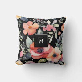 Cojín Decorativo Monograma floral elegante moderno en acuarela
