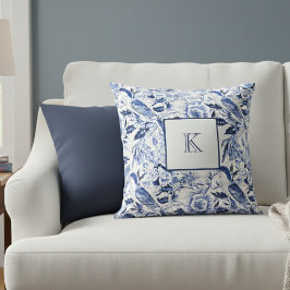 Cojín Decorativo Monograma Floral Francés País Azul