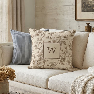 Cojín Decorativo Monograma Floral Neutral Vintage
