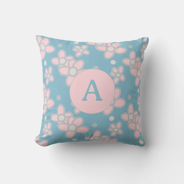 Cojín Decorativo Monograma Floral Pastel Retro (Anverso)