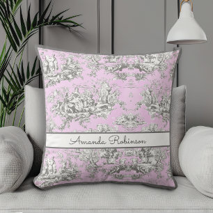Cojín Decorativo Monograma Floral Rosa Antigua Toile de Jouy