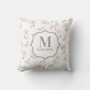 Cojín Decorativo Monograma floral simple de color rosa puro