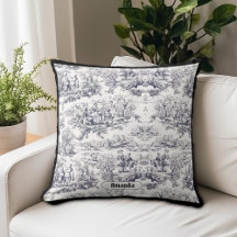 Monograma floral vintage negro Toile de Jouy