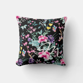 Cojín decorativo Monograma Floral y Mariposa Negra