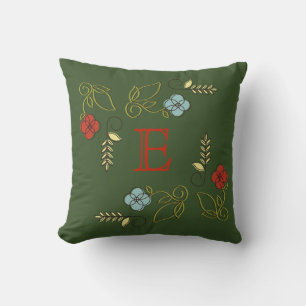 Cojín Decorativo Monograma Flores verdes oscuras Boda Pillow