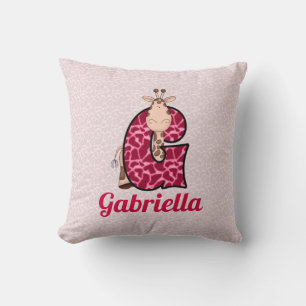 Cojín Decorativo Monograma G del niño de rana rosa y verde