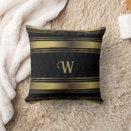 Cojín Decorativo Monograma Geométrico De Bandas De Oro Y Negro