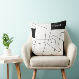 Cojín Decorativo Monograma Geométrico de Moda en Blanco y Negro