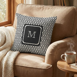 Cojín Decorativo Monograma Geométrico Moderno Blanco Negro