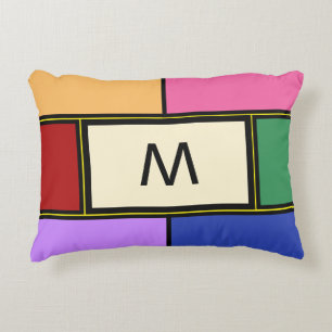 Cojín Decorativo Monograma Geométrico Rojo Rosa Azul Verde
