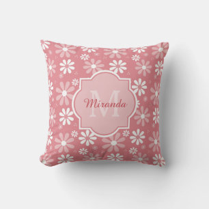 Cojín Decorativo Monograma Girly Flores De Marea Rosa Cuta Con Nomb